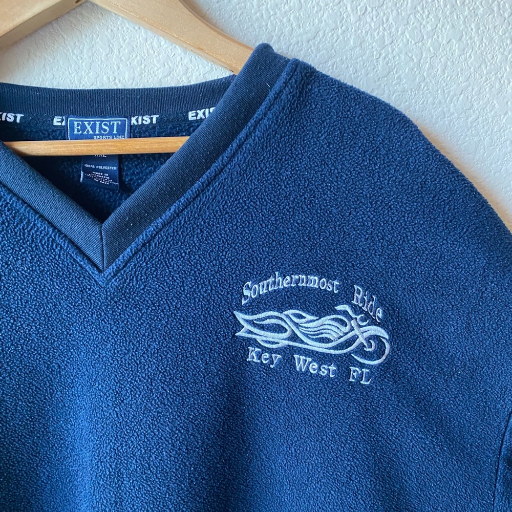 Vintage Men Fleece XXL 2XL Navy Blue Key West Biker V Neck Sweatshirt Motorcycle